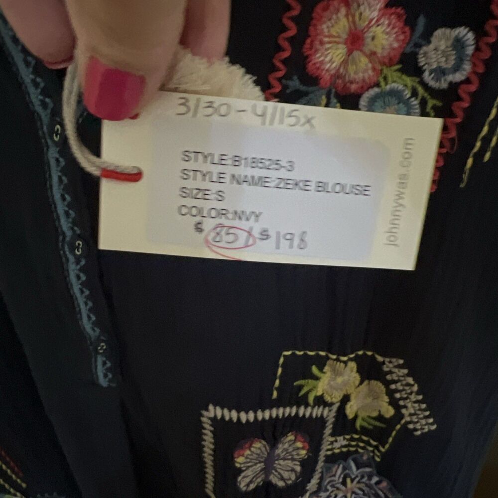 Johnny Was Biya Zeke Blouse Gauze Size Small Tunic Top Navy Blue Boho NWT! - Picture 4 of 9